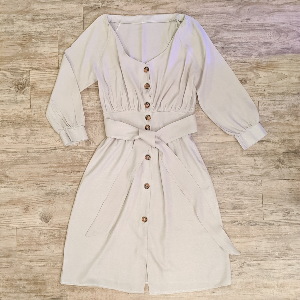 SVETLANA Light Khaki Linen Dress - Picture 6 of 6
